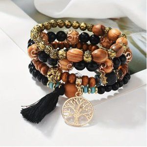 🍏50% OFF/3+..4-piece Set of Bohemian Style Tree Of Life Charm Bracelets (Black)